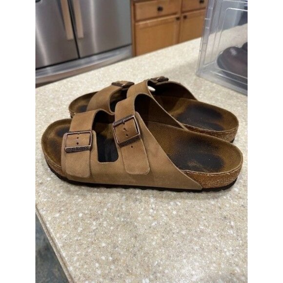 Mens Oil Rubbed Light Brown Leather Birkenstocks, buckle copper Size 12